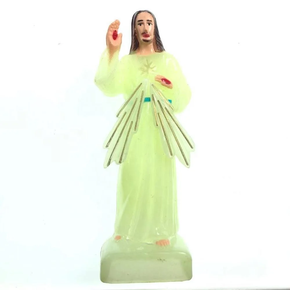 10,5 см маленькая пластиковая светящаяся в темноте Люминесцентная Статуя Иисуса религиозная статуя пластиковая ручная работа
