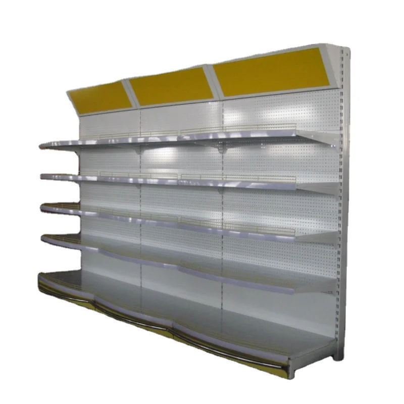Supermarket Wall Gondola Display Shelving with Light Box for LED lights