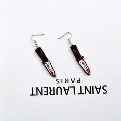 Harajuku Fashion Halloween Cosplay Horror Blood Dark Punk Acrylic Wholesale Gothic Scissors Dagger Knife Drop Earrings