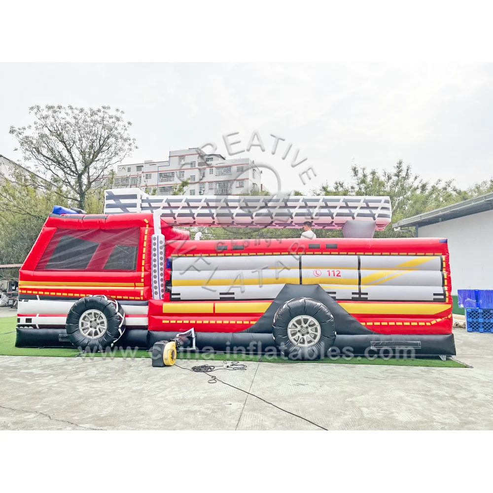 Custom Inflatable Fire Truck Obstacle Ambulance Bounce House Inflatable Obstacle Course For Kids