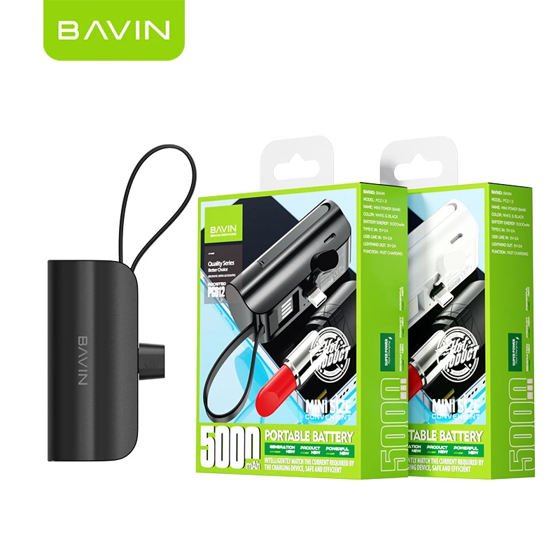 BAVIN Custom High Quality 5000MAH Portable Mini Outdoor Travel Cell Mobile Phone Power Bank with USB Cable