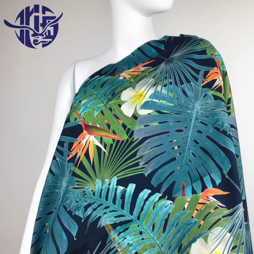Wholesale New Design Digital Green Palm Leaf Print 100% Cotton  Poplin Fabric for Shirt and Dress
