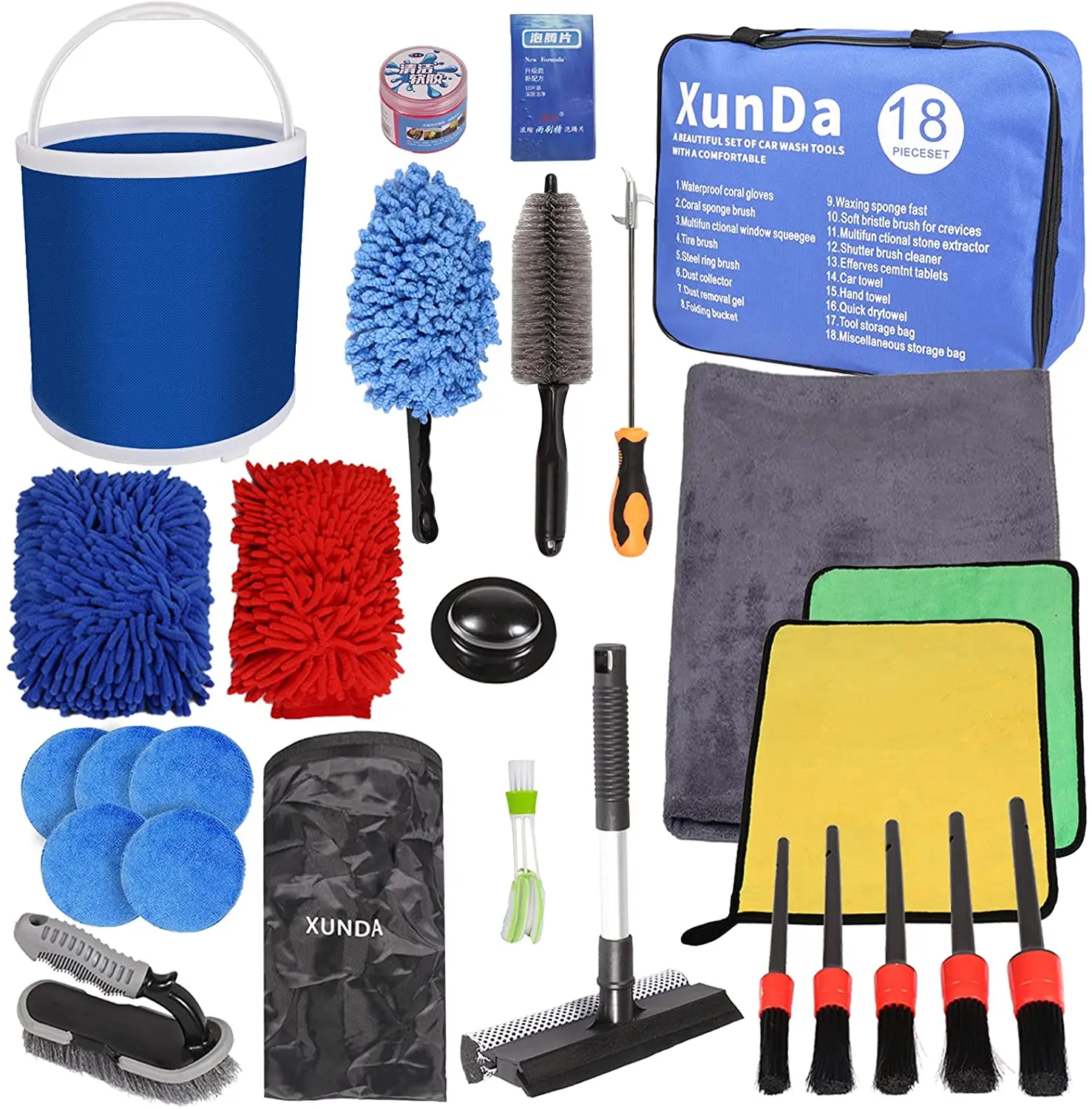 Car Detailing Wash Mitt Sponge Towels 18 Pcs Car Exterior Interior Car Wash Cleaning Tools Kit And Beauty Set