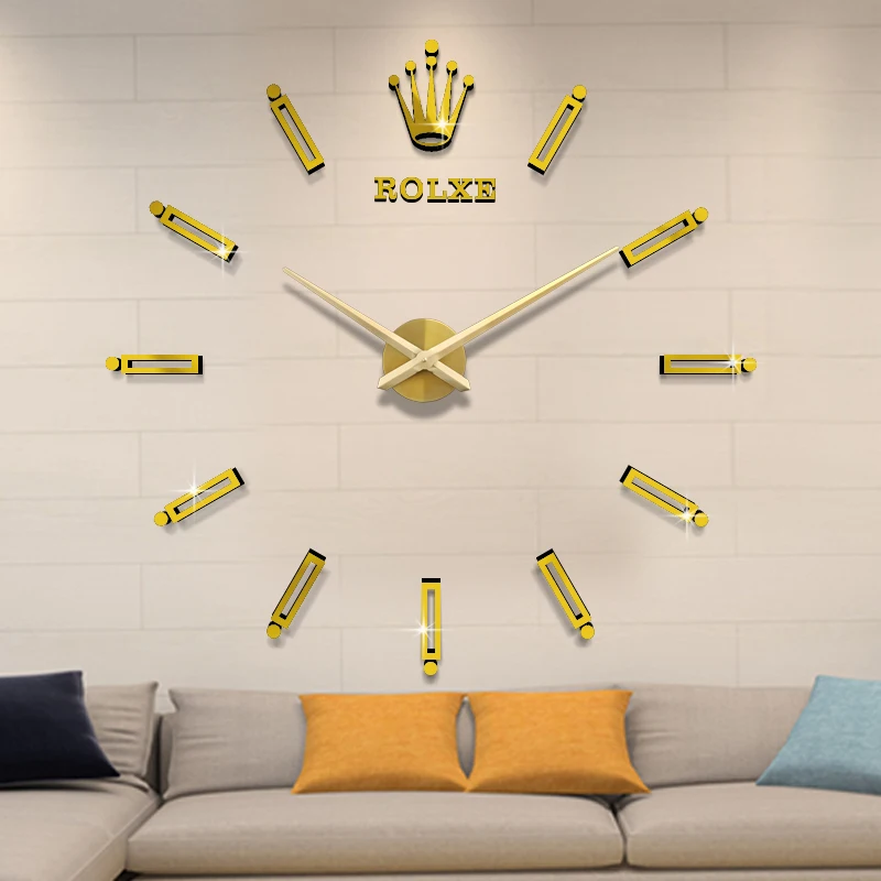 2022 hot sell  in stock luxury clock wall large 3d wall clock big DIY home decorative acrylic rollex creative wall clock