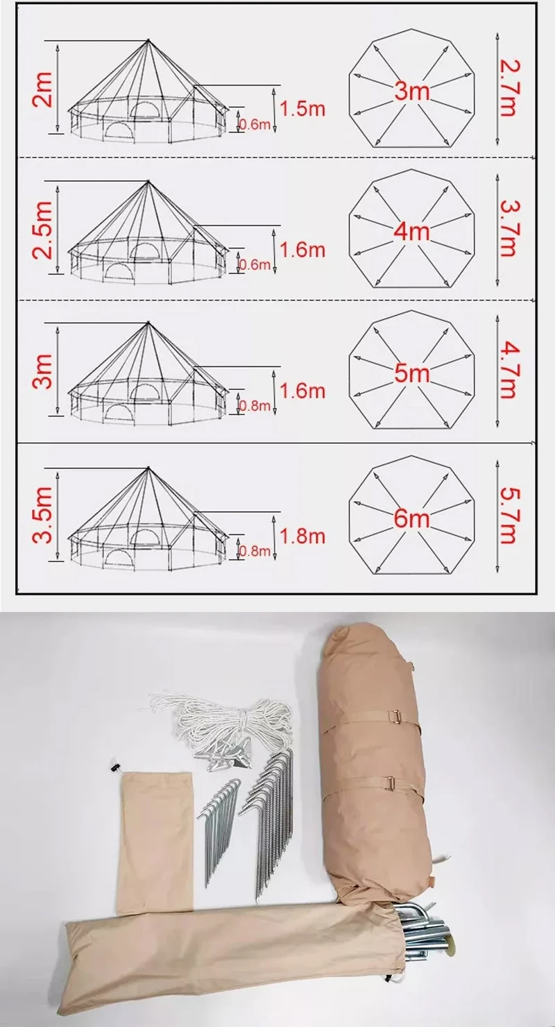 3M 4M 5M 6M New design outdoor canvas mongolian yurt two door canvas bell tent for sale