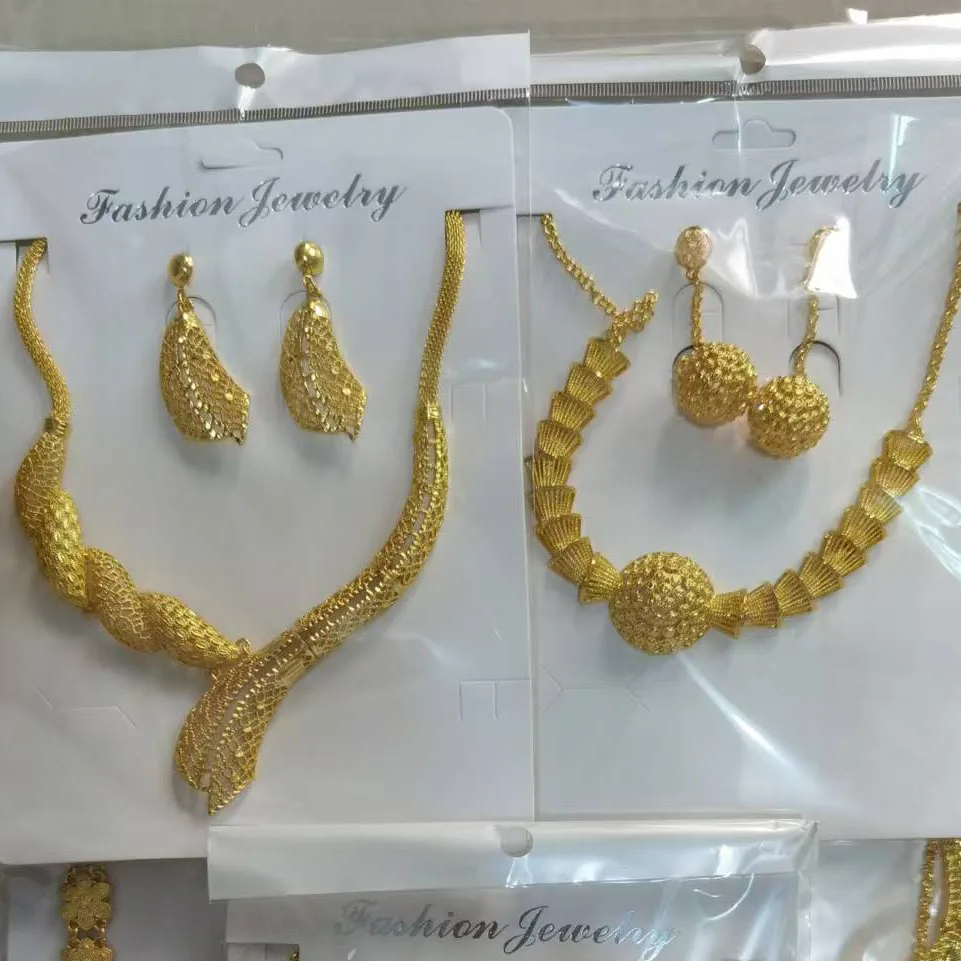 yellow gold saudi arabic jewelry set indian golden necklace earring set tarnish free discount yiwu jewelry