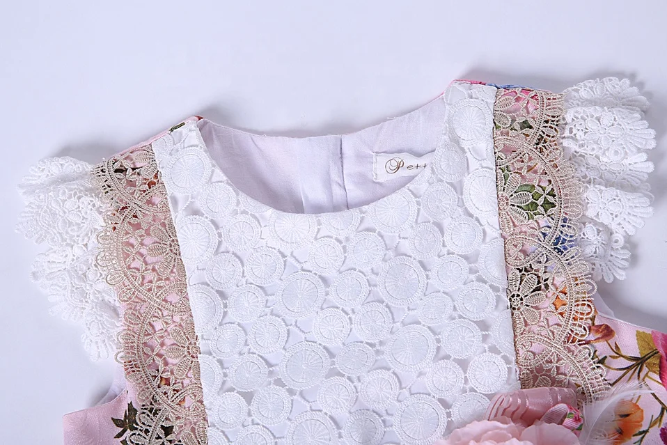 OEM Pettigirl boutique pink lovely lace flower wedding beautiful girl dress for teenage girls