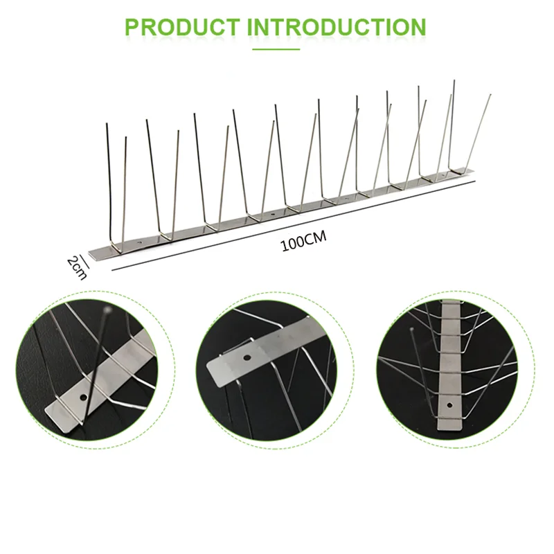 Anti Pest Control Deterrent 100cm Fabricated Length Stainless Steel Base and Pins Anti Bird Pigeon Spike