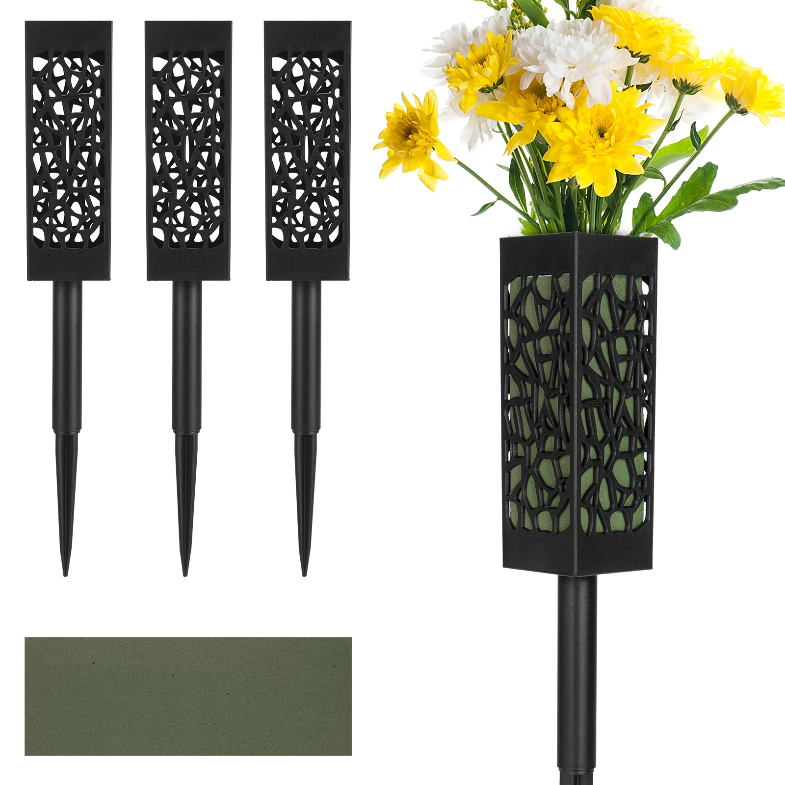 4 Pack Graves Decorations Memorial Cemetery Floral Holder Vases with Long Spike Stake Drainage Holes Graves Cemetery Vases