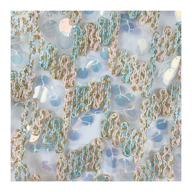 Rope embroidery wafer two in one 100% polyester fabric for women dress embroidery fabric