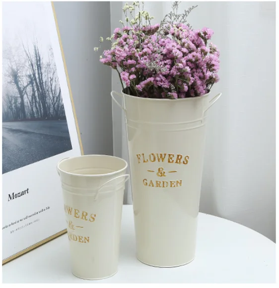 Flower garden supplier decorative iron bucket metal flower pot with handle