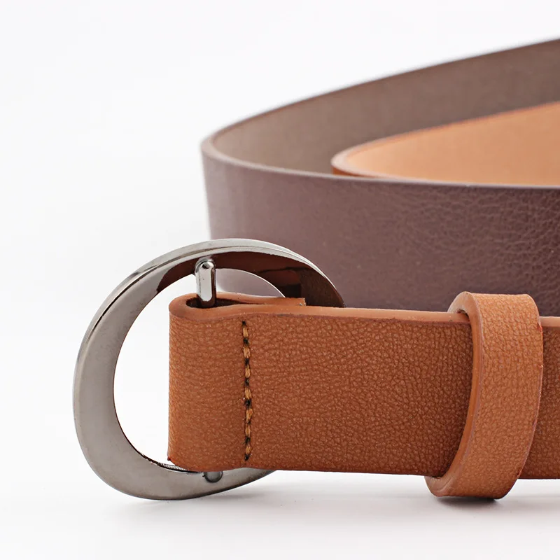 Women Belt with round buckle vintage Simple Non Porous Female Waistband fashion ladies PU Leather jeans belts