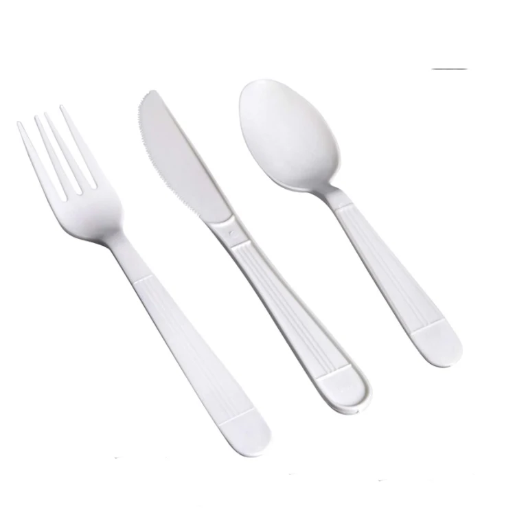 White Plastic Black Spoon Fork Knife Disposable Cutlery With Paper Napkin