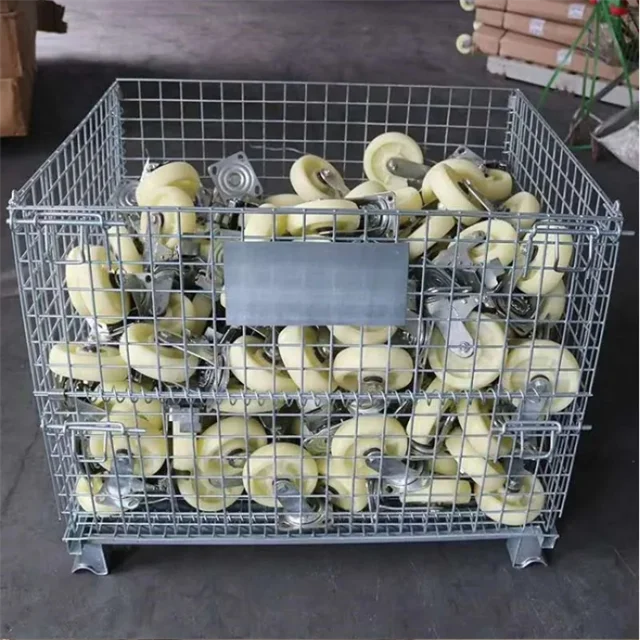 Heavy Duty 800*600*640 Industrial Foldable Steel Pallet Box Wire Mesh Container Stackable Metal Storage Fencing Trellis Gates