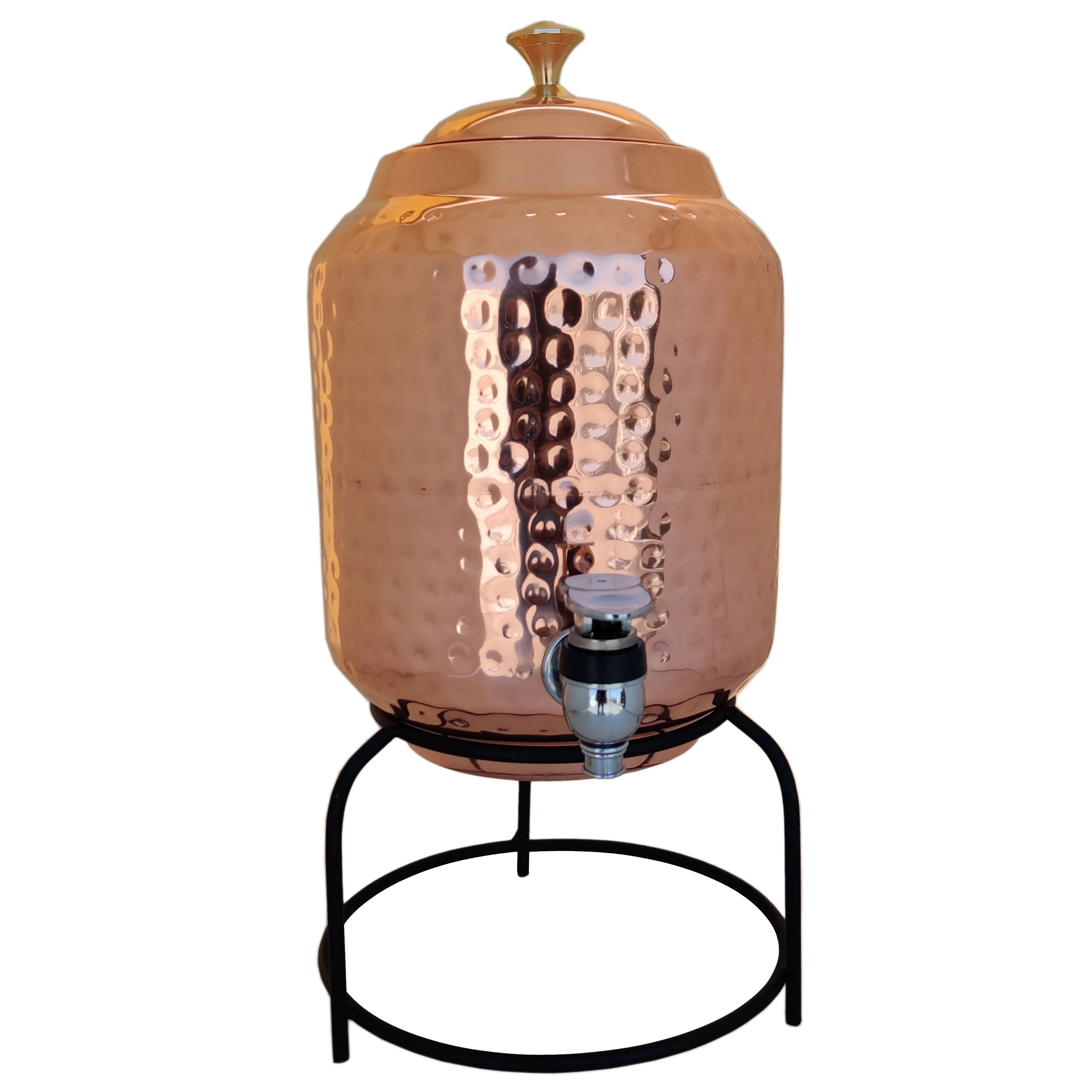 Hammered Heavy Copper Water Dispenser Container Pot with Stand 100% Pure Copper Good Health Benefits 3000 - 5000 ML