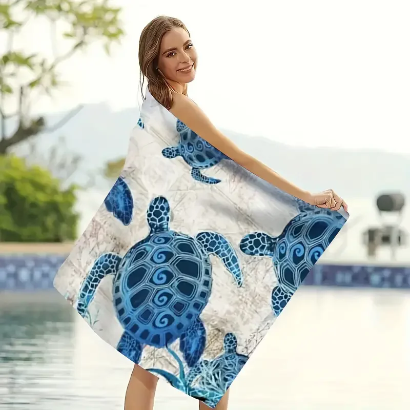 Custom Turtle Print Soft Thick Absorbent Swimming Pool Camping Trips Oversized sandfree Beach Towel