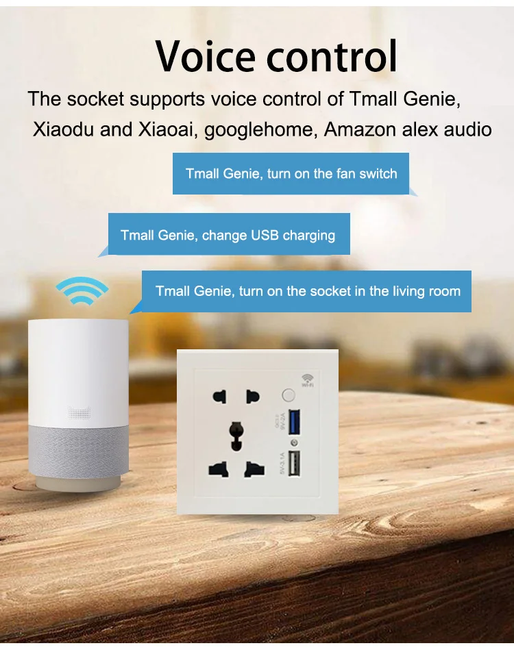 Factory direct 86 type tuya smart QC3.0 fast charge hotel office home WIFI control five hole wifi socket with USB