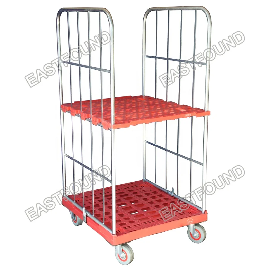 Collapsible metal foldable storage warehouse steel wire mesh roll trolley