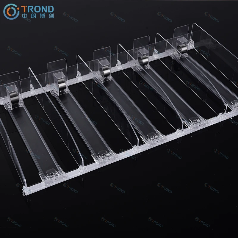 Beverage Wine Bottle Display Tray Glides Plastic Shelf Pusher System for Retail