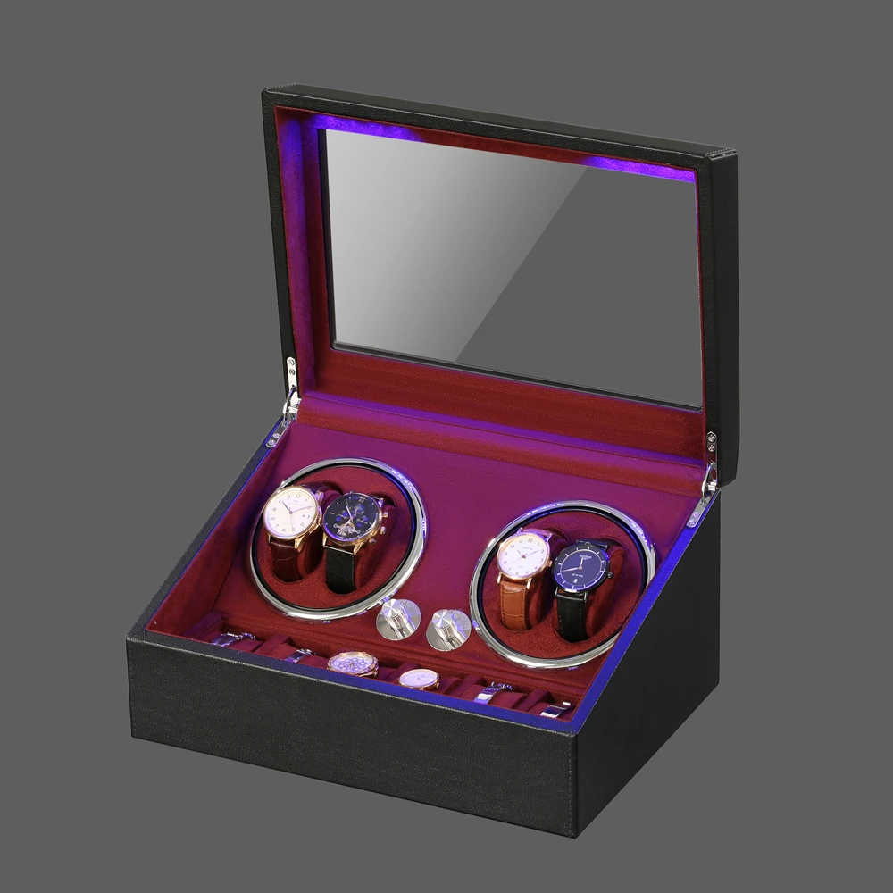 Luxury PU leather LED Watch winder 4 + 6 automatic 10 slots watch package winder