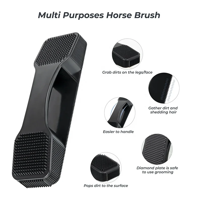 5 in 1 Plastic Horse Care Set with Custom Logo Includes Mane & Tail Brush Scraper Curry Comb