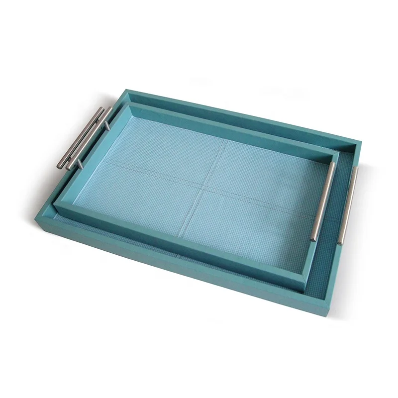 Leather metal handle restaurant cheap serving trays