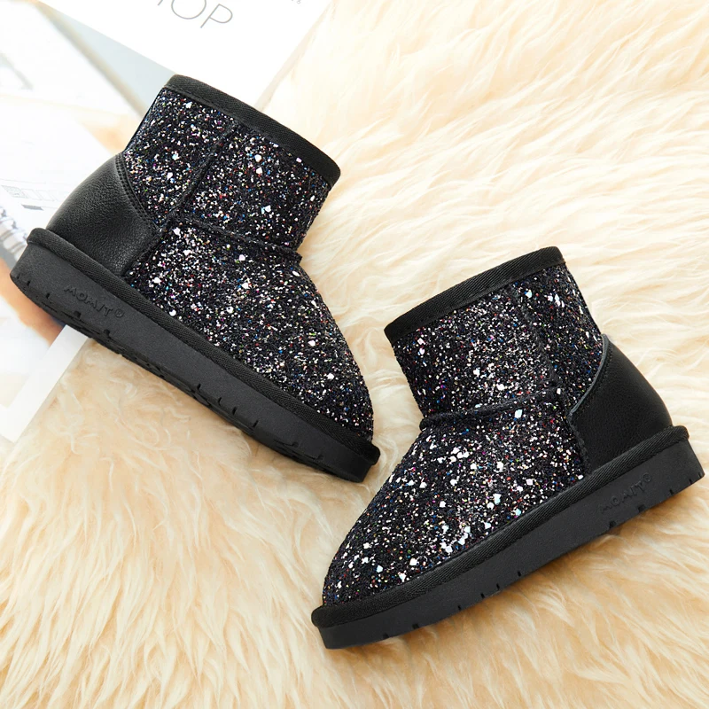 winter children slip-on shoe shiny glitter sparkle sheepskin luxury snow boots for kids girl