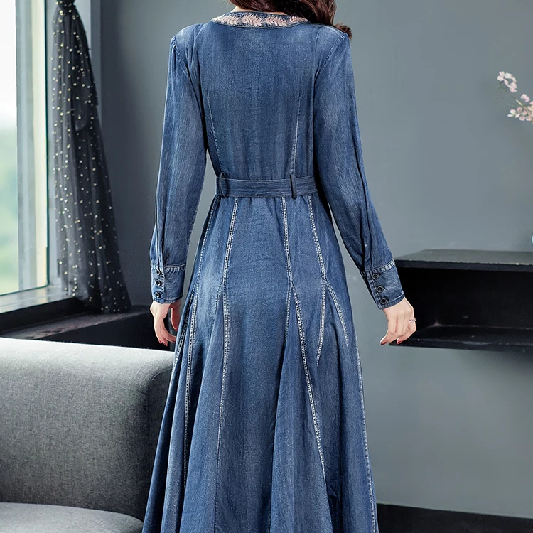Factory Custom High Quality Comfortable Casual Style Robes Jeans Maxi Denim Dress