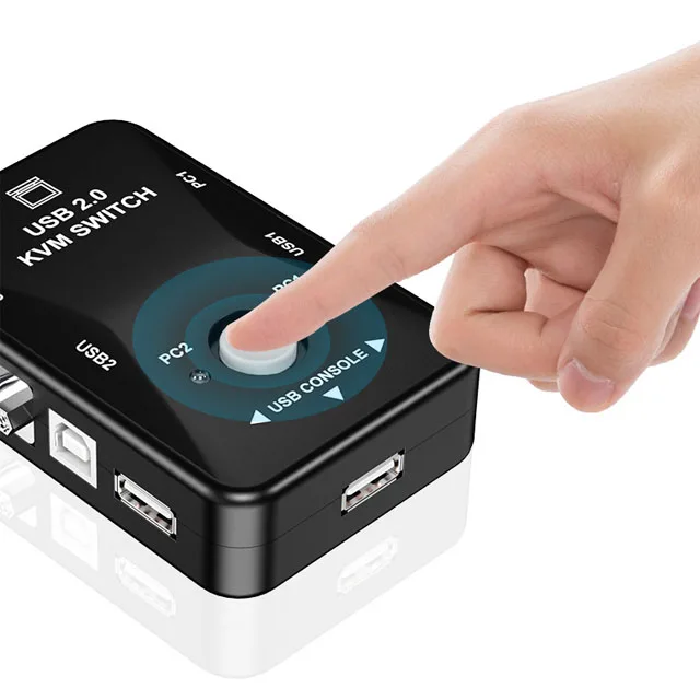 KVM Switch 2-Port USB VGA KVM Switch Box Adapter for PC Monitor and Keyboard