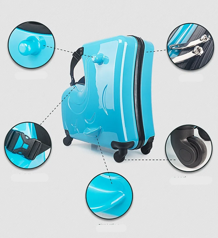 Cute Pony Cartoon Children Kids Travel Rolling Ride on Luggage