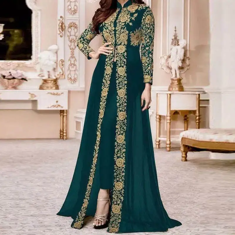 The New abaya dubai monsoon Arabic Evening Dress skirt printing Long Sleeve Moroccan Kaftan Gown Muslim Prom jalabiya for women