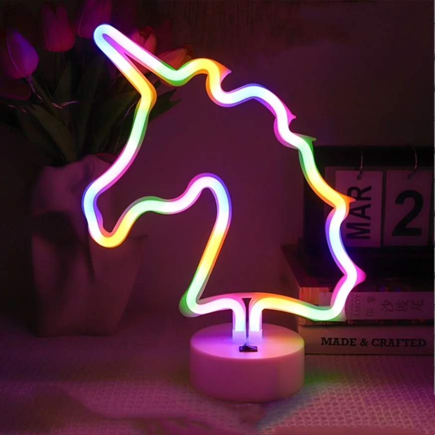 Colorful Battery Usb Powered Animal Desktop Night Lamp Led Unicorn Neon Sign Light For Party Kids Bedroom Girl Table Decoration