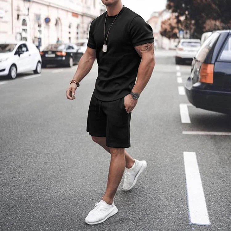 Custom Logo Jogger Tracksuit Cotton Sweatsuit Sweat Track Suit Set Shorts Pants Summer Men T Shirt And Short Set For Men