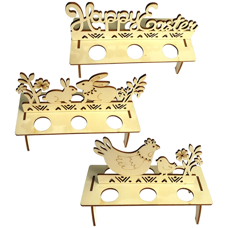 DIY Wooden Easter Egg Stand Shelves Happy Easter Bunny Egg Container Easter Ornament Decoration Crafts