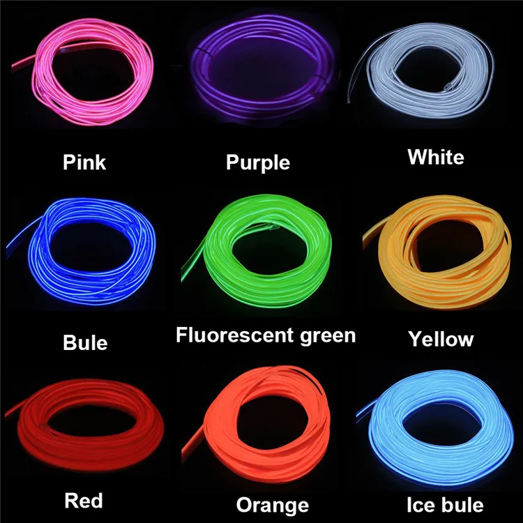 Moulding Trim Red green white purple Ice Blue Orange Yellow Pink 3m 5m battery Customize el wire