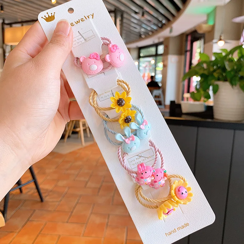 10PCS/Set Cute Baby Cartoon Animals Hair bands Girls Elastic Rubber Band Headwear Kids Hair Accessories