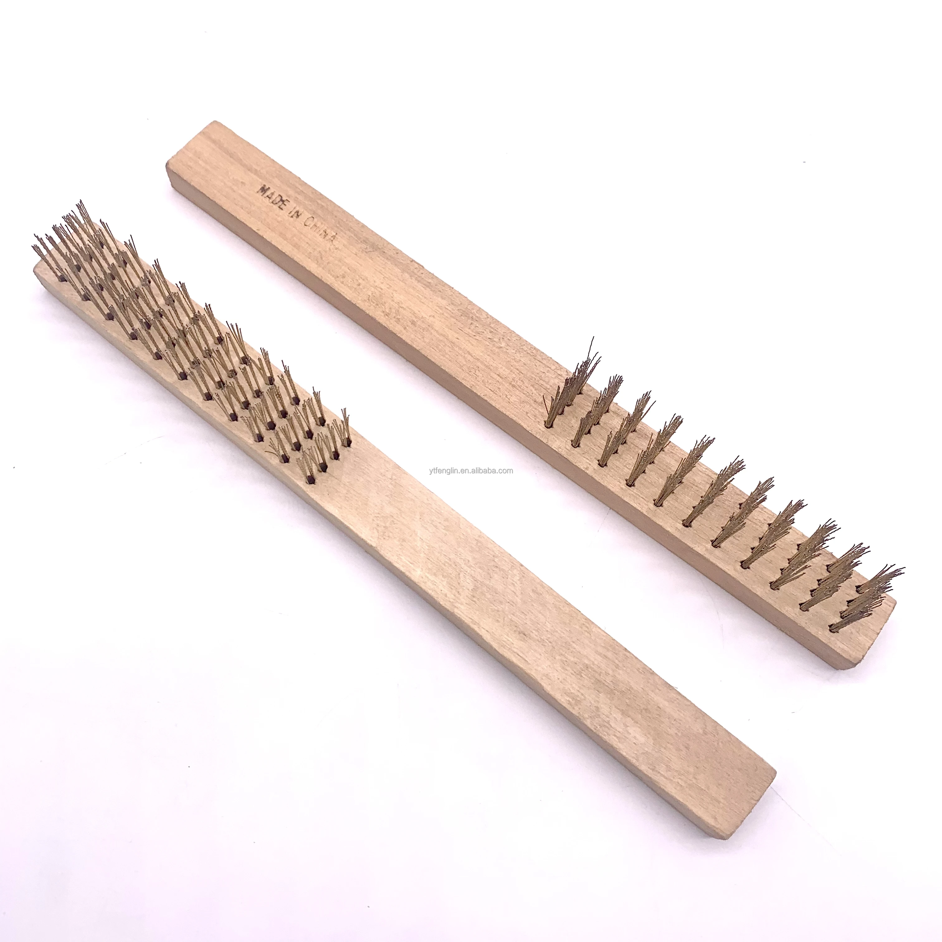 Copper plated wooden handle steel wire brush surface derusting polished wooden handle steel wire Hand brush