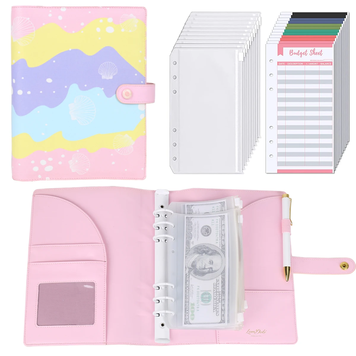 Customized business looseleaf binder notebook leather binder a6 planner Agenda Notebook Shell pattern macaroon color scheme