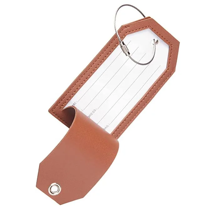 Custom Logo High Quality Vegan Leather Luggage Tags with Full Back Privacy Cover Steel Loops Supplier