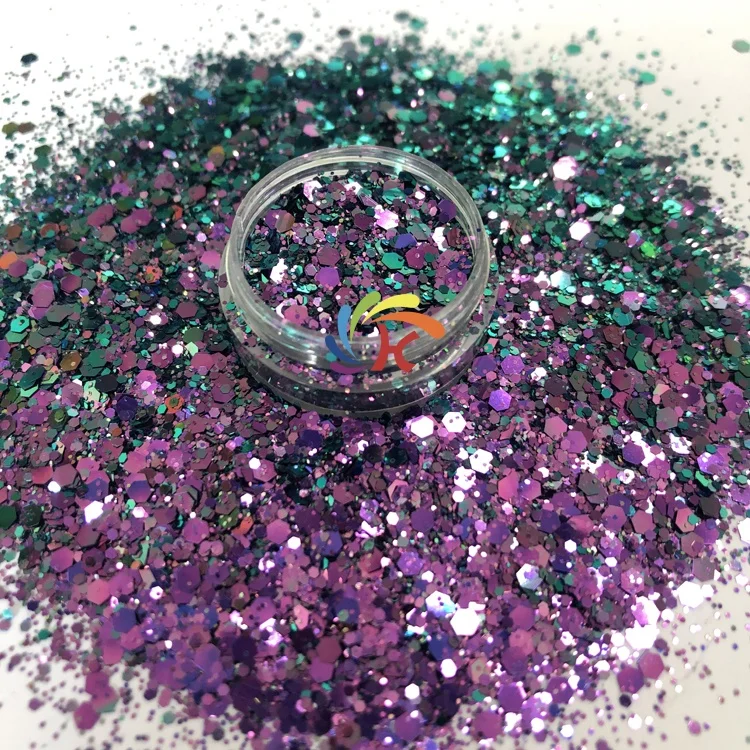 2oz Bag Packing Polyester change color glitter color shifting chunky glitter