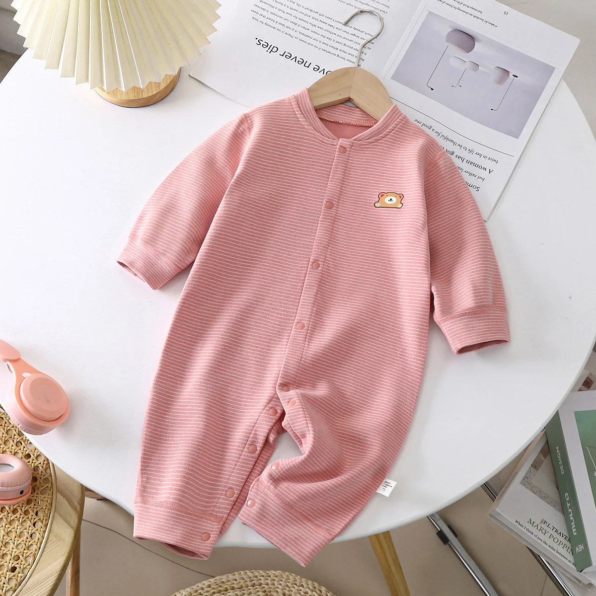 New Baby Velvet Onesie Baby Striped Clothes Boneless Climbing Clothes Autumn And Winter New Children Warm Pajamas