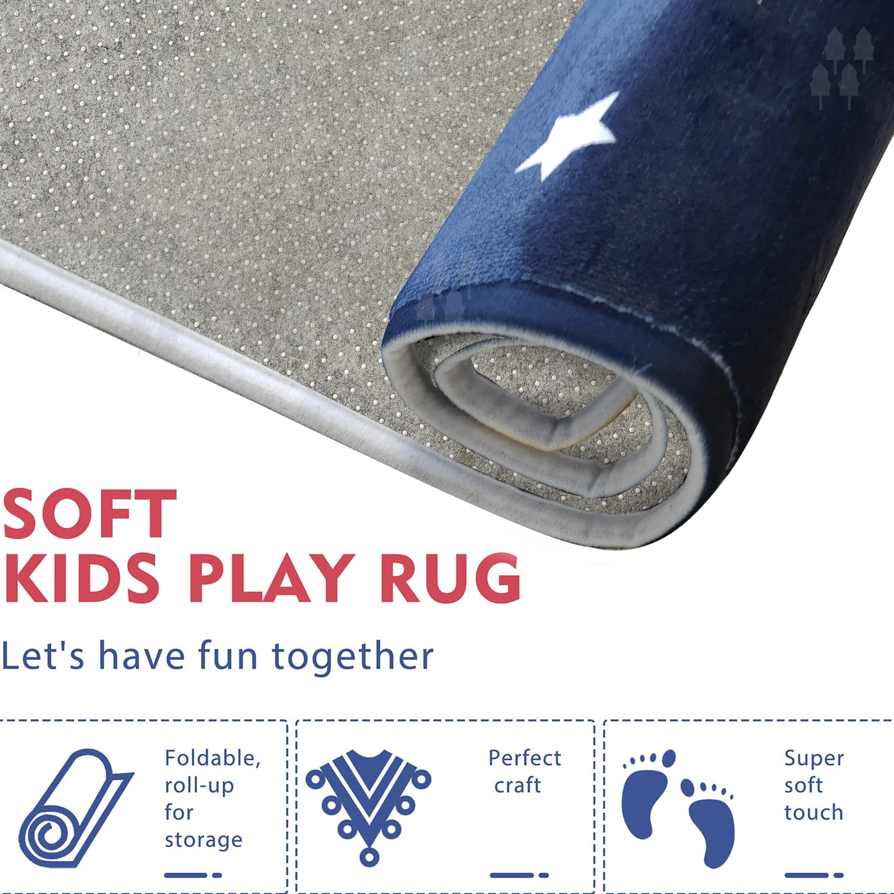 Blue Rocket Game Floor Carpet Classic Hopscotch Rug Kids Play Area Mats with Skid-Proof Backing