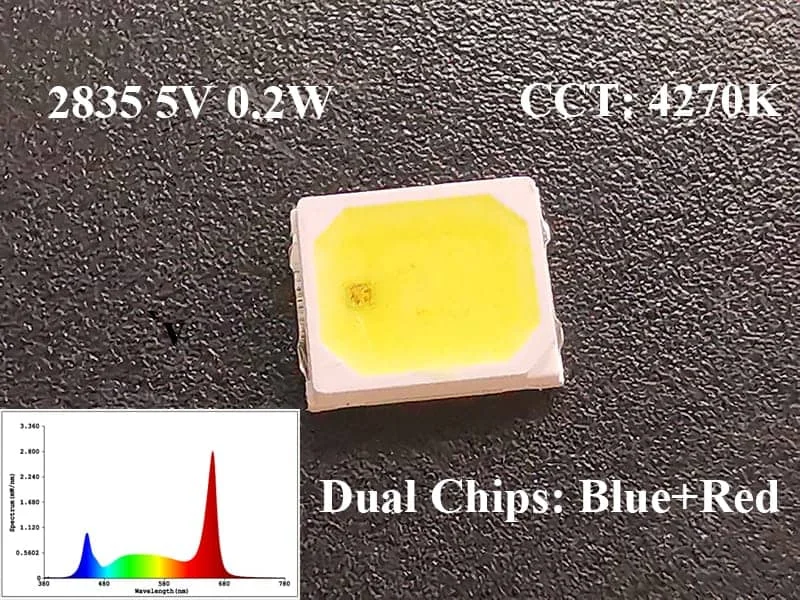 2022 Free Sample Shenzhen manufacturer 5V 0.2W 4000K SMD 2835 Blue Red Dual Chips Plant Gow LED Diodes for PCB Board LED Bulb