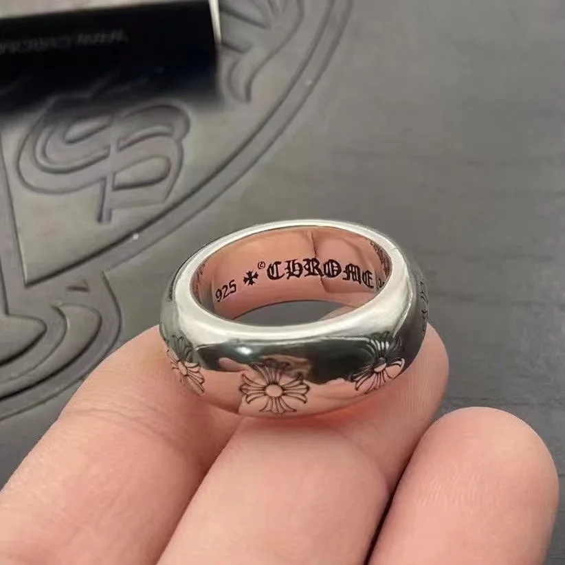 CH Trendy Punk Carved Cross 925 Silver Classic Coarse Hip Hop Ring for Men and Women Fashion Rings