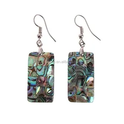 MOP44 Abalone Shell Handmade Rectangle Natural Paua Dangle Earrings
