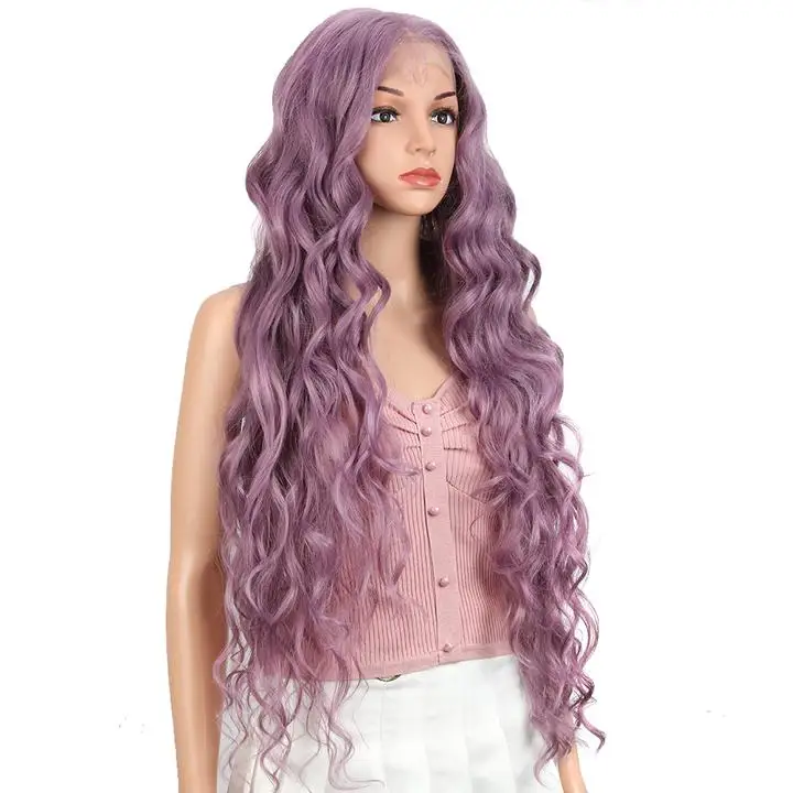 BONI 13*6 Ash Purple Wig free part Easy 360 Synthetic Lace Frontal 31Inch Long Wavy lace front wigs synthetic hair wig