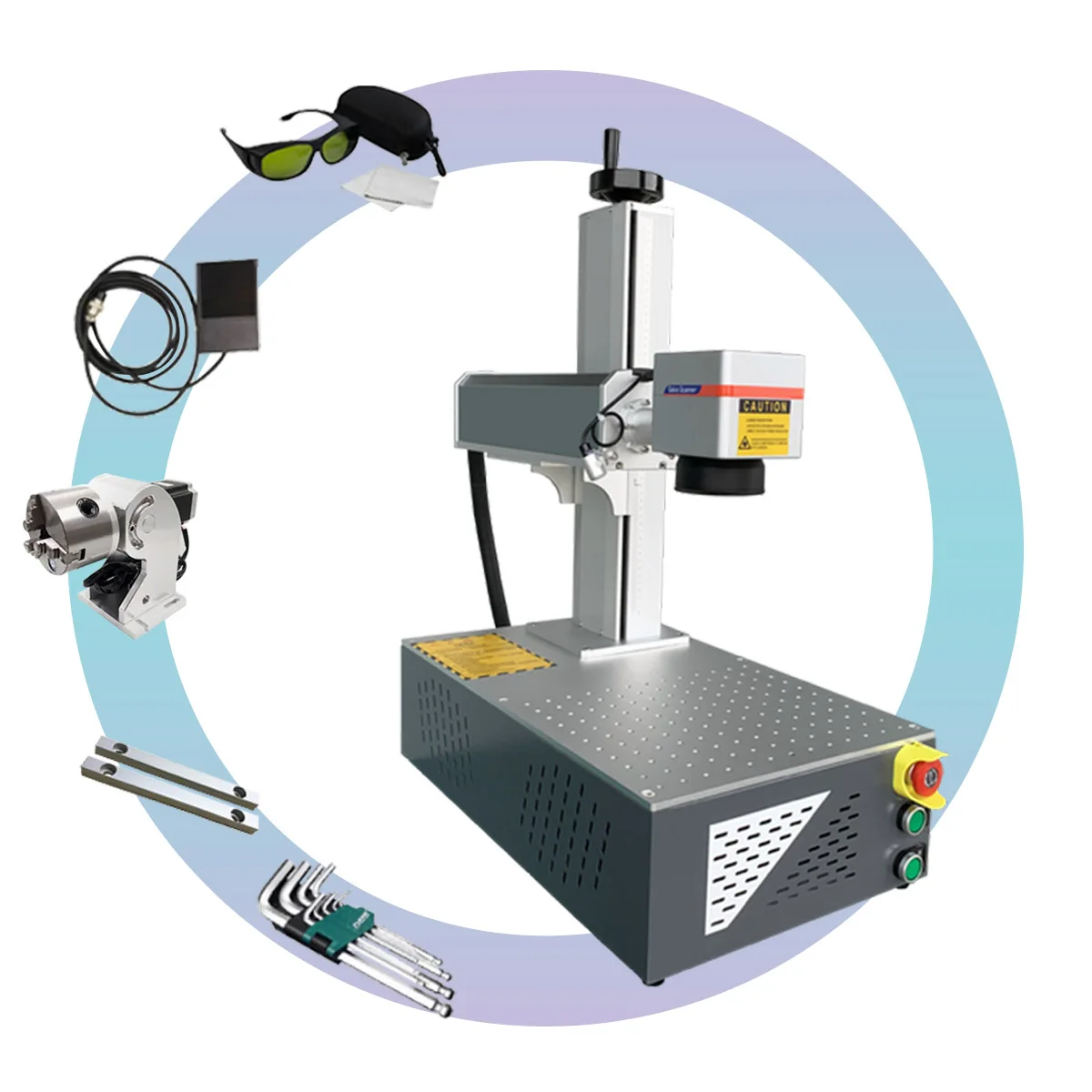 Jewellery Marking Machine Fiber Gold Silver Laser Engraving Cutting Machine with Auto Focus Rotary Fixture and Plate Holder