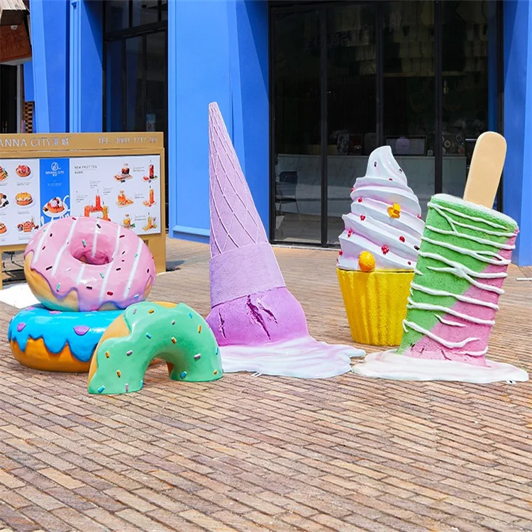 Outdoor Decor Giant Ice Cream Sculpture Props Fiberglass Dessert Statue for Summer Decoration