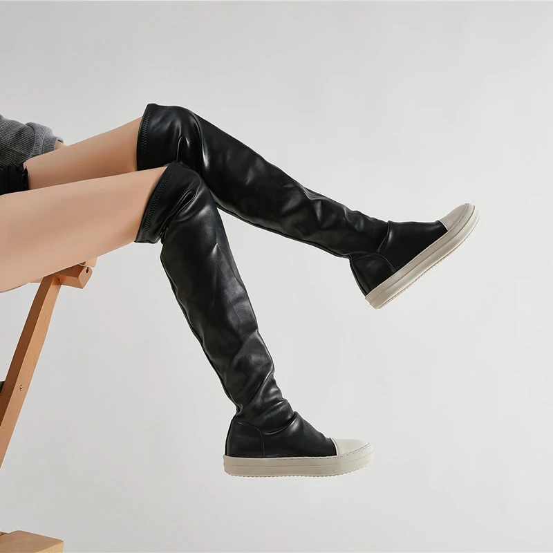 OR designer plus size solid color winter slip on over the knee platform extra elastic boots