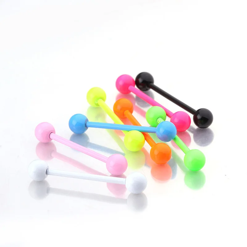 Fj 8a/set Of Neon Color Paint Stainless Steel Tongue Pin Nipple Ring Piercing Jewelry